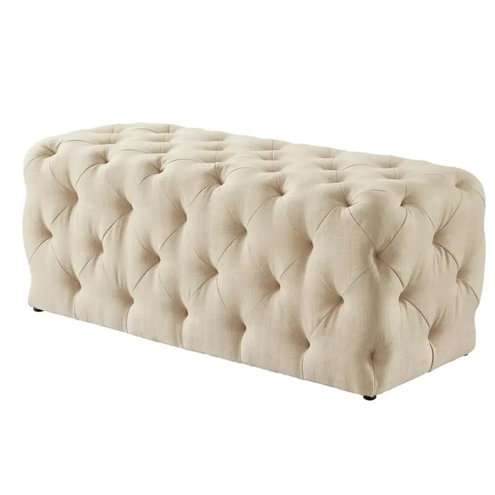 Beige Resilient & Super Soft Luxurious Tufted Velvet Upholstered Bench