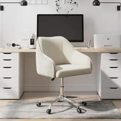 Beige Velvet Ergonomic Swivel Chair