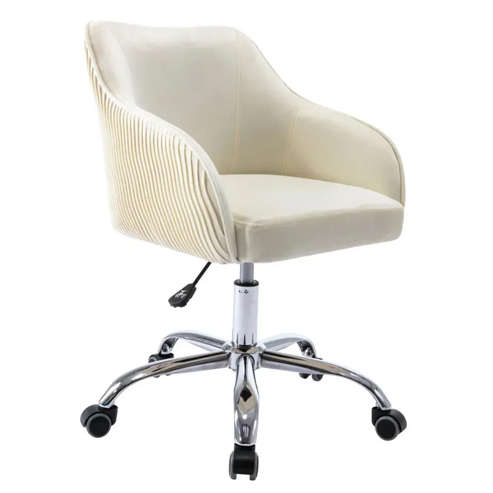 Beige Velvet Ergonomic Swivel Chair Single