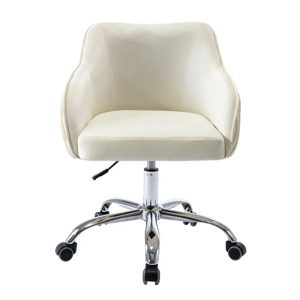 Beige Velvet Ergonomic Swivel Chair Single