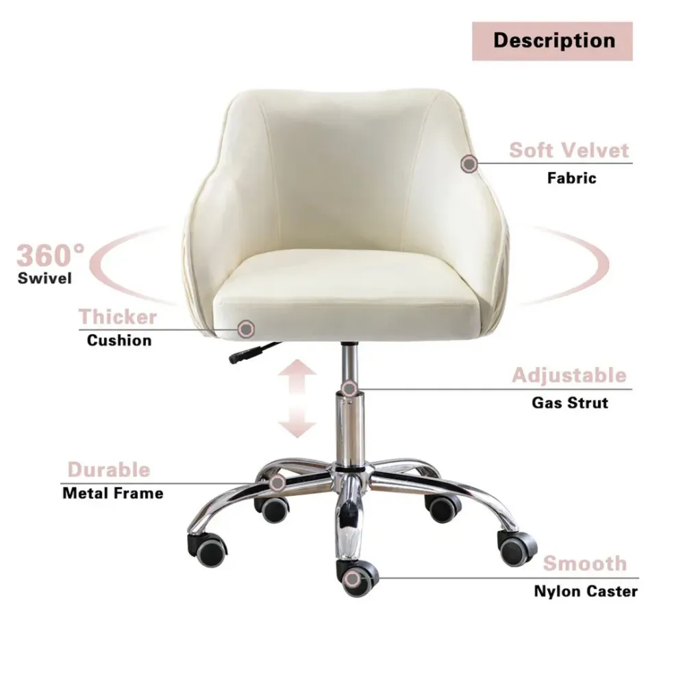 Beige Velvet Ergonomic Swivel Chair Single