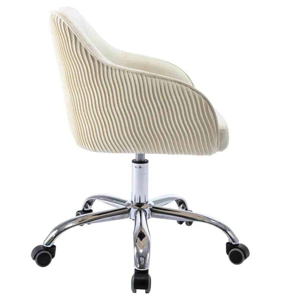 Beige Velvet Ergonomic Swivel Chair Single