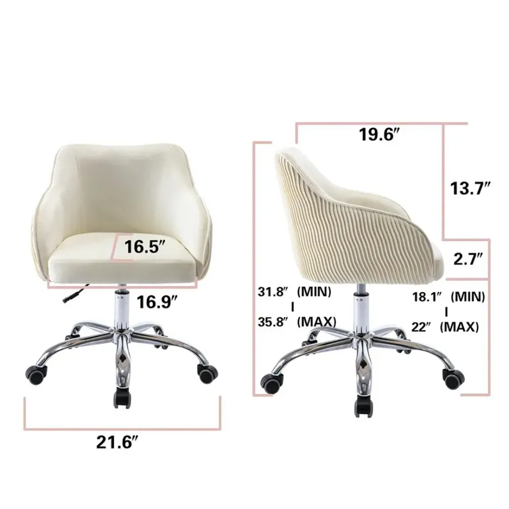 Beige Velvet Ergonomic Swivel Chair Single