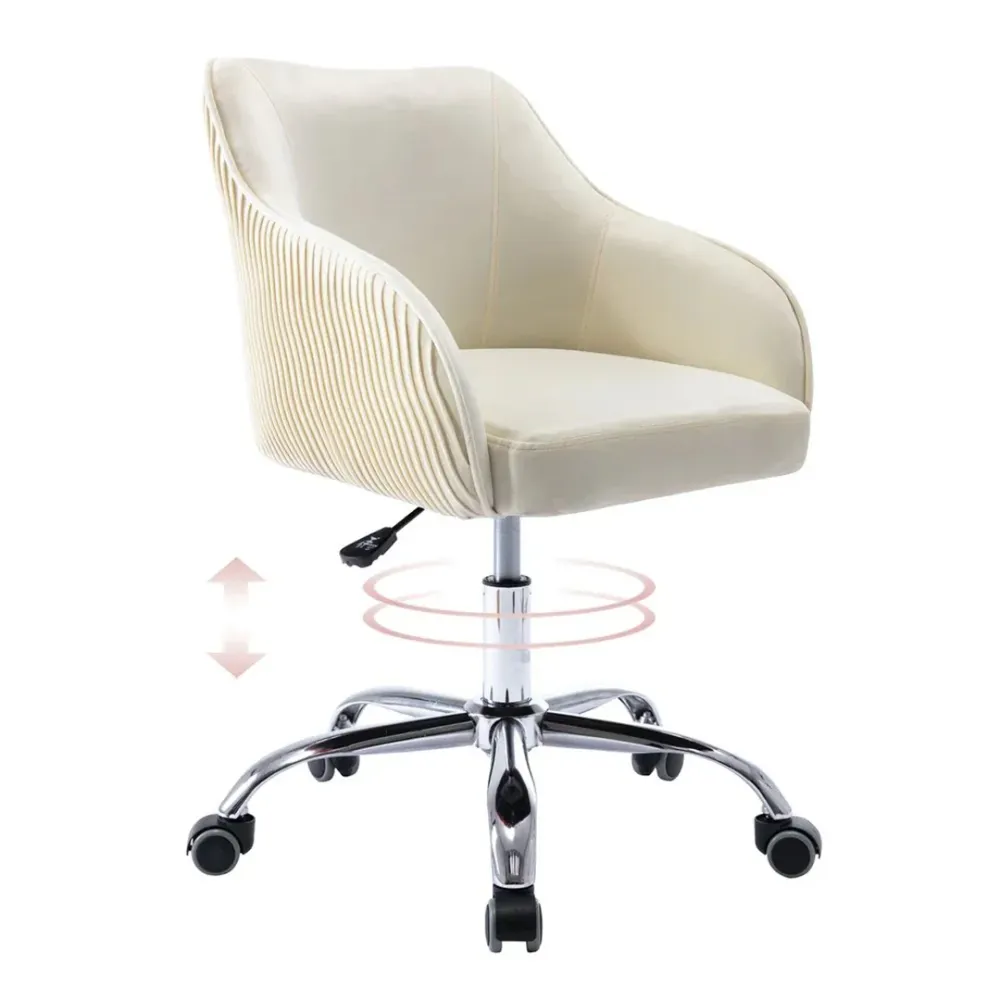 Beige Velvet Ergonomic Swivel Chair Single