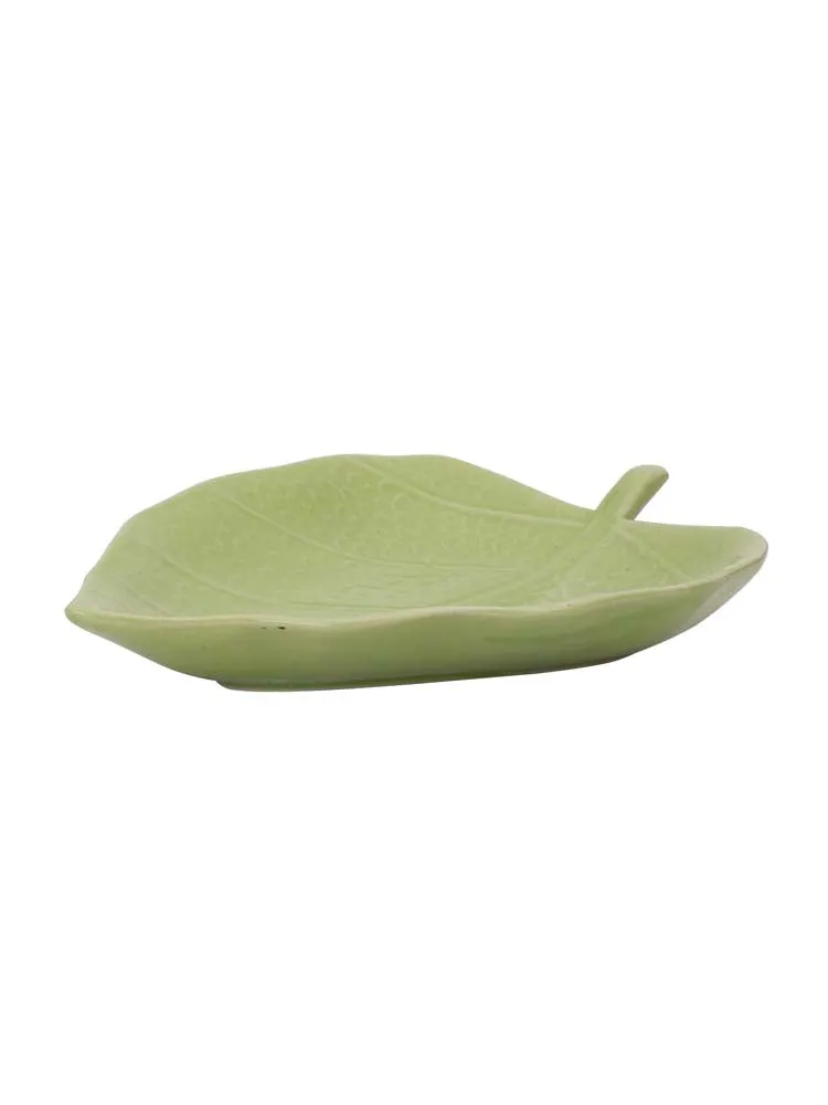 Betel Leaf Shaped Light Green Ceramic Serving Tray Set Of 2