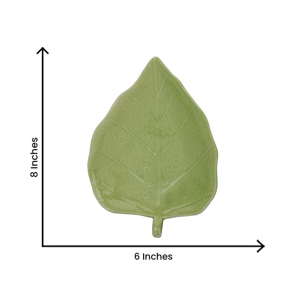 Betel Leaf Shaped Light Green Ceramic Serving Tray Set Of 2