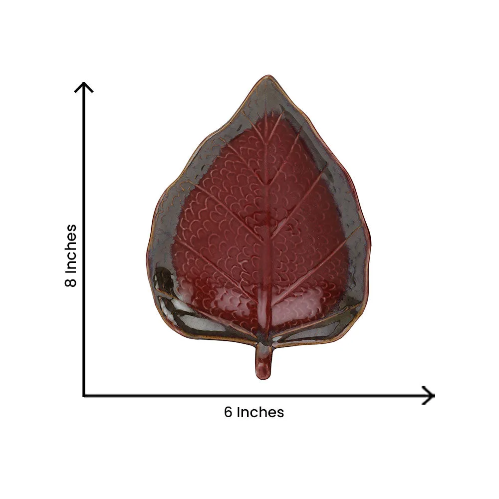 Betel Leaf Shaped Magenta Ceramic Serving Tray Set Of 2