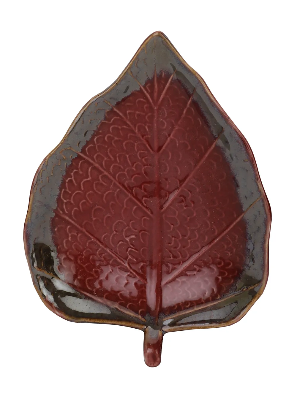 Betel Leaf Shaped Magenta Ceramic Serving Tray Set Of 2
