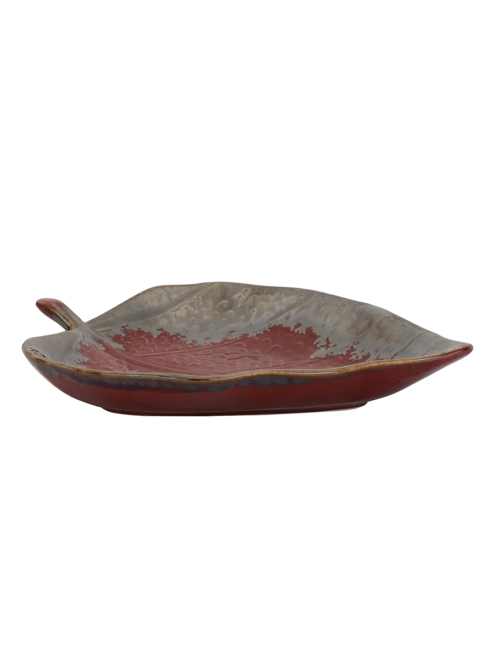 Betel Leaf Shaped Magenta Ceramic Serving Tray Set Of 2
