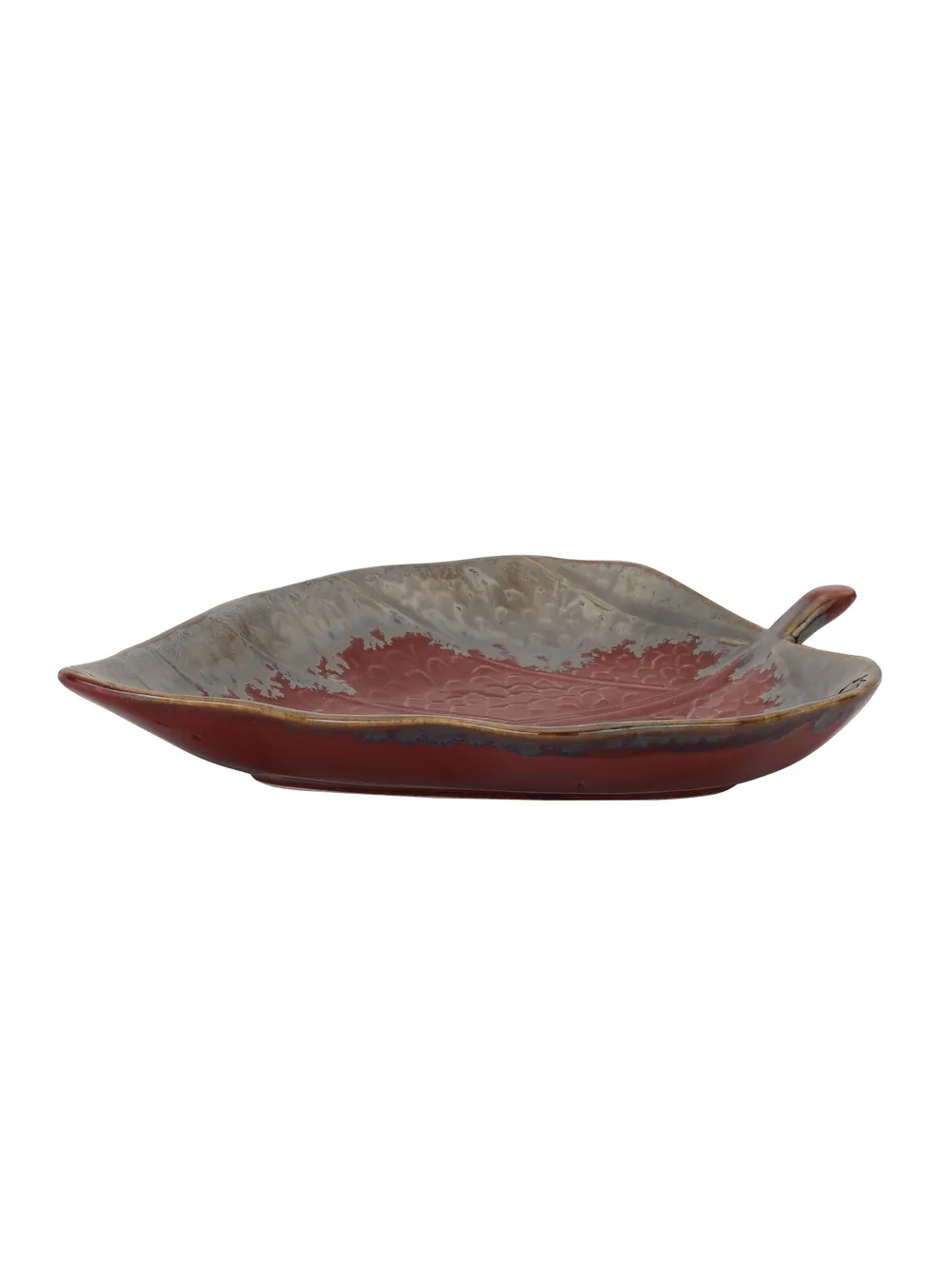 Betel Leaf Shaped Magenta Ceramic Serving Tray Set Of 2