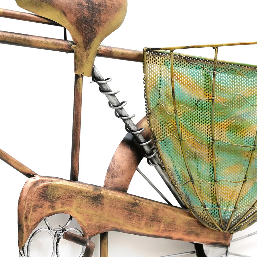 Bicycle with Basket Metal Wall Art Decor for Living Area/Bedroom