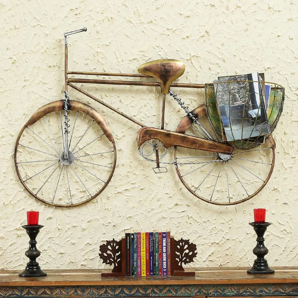 Bicycle with Basket Metal Wall Art Decor for Living Area/Bedroom