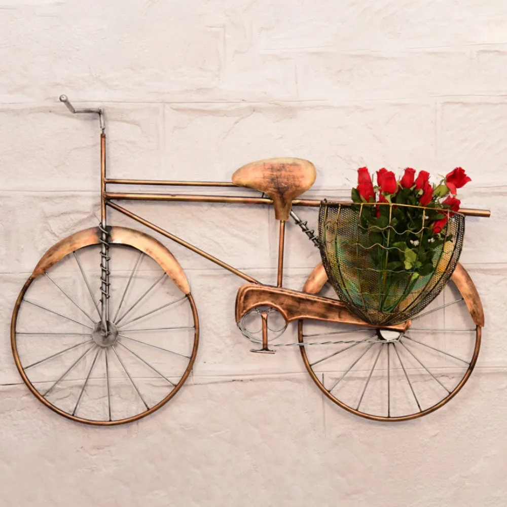 Bicycle with Basket Metal Wall Art Decor for Living Area/Bedroom
