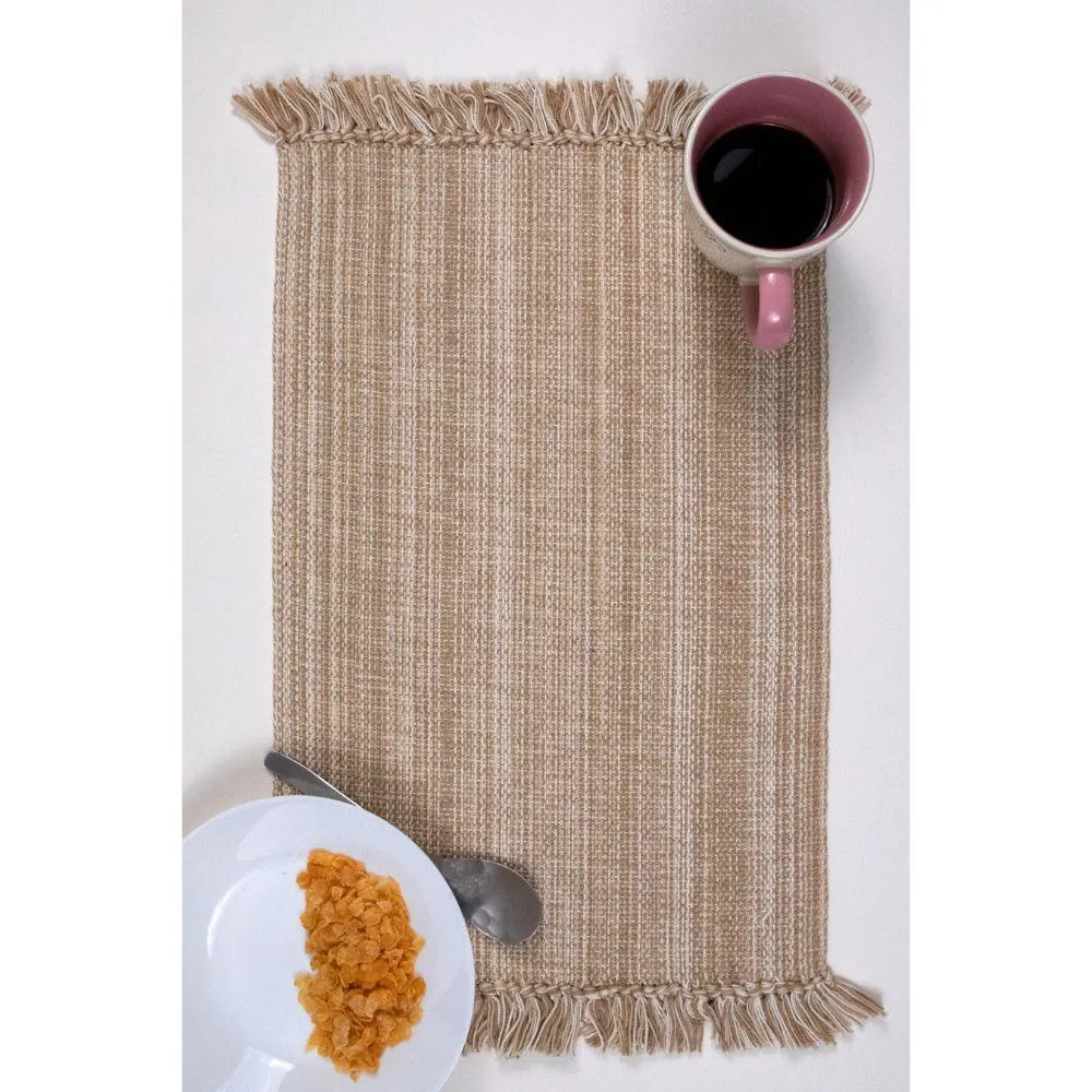 Biege White Fringes Placemat/ Table Mat (Set of 2)
