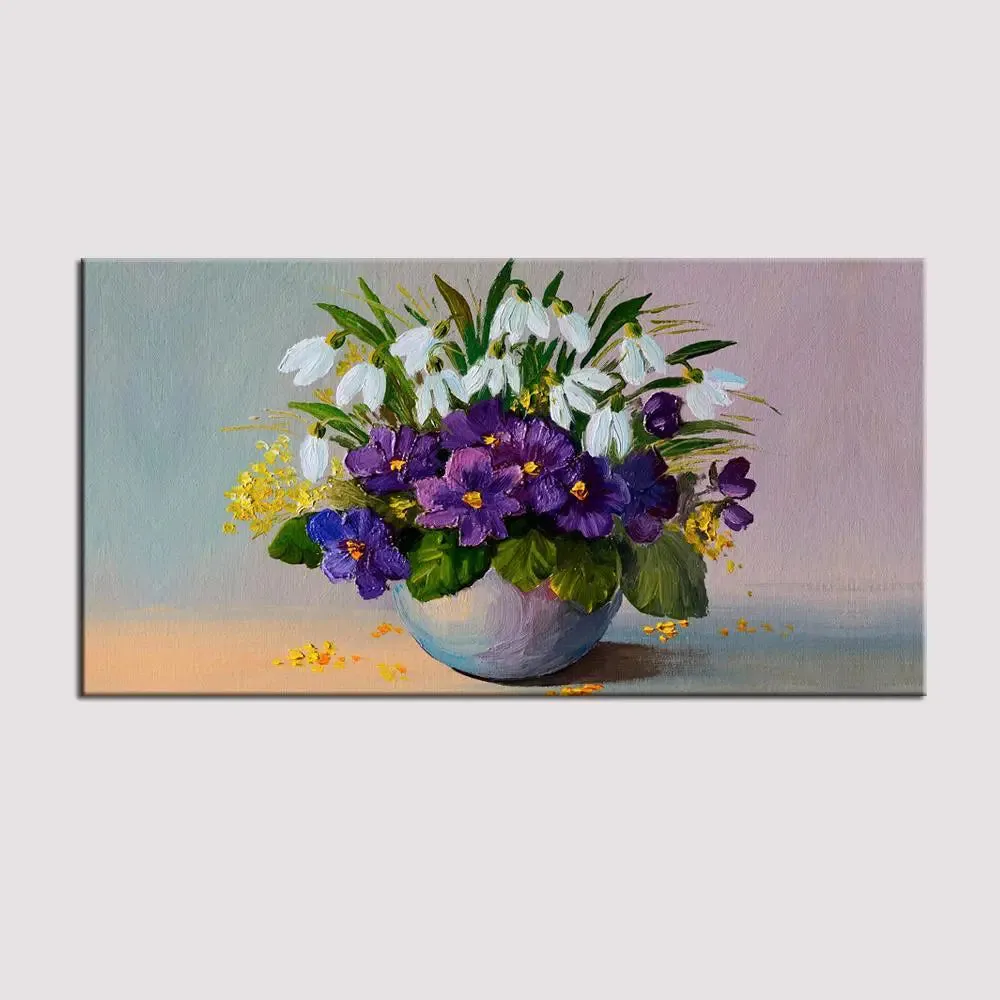 Big Panoramic A Bunch Of Flowers In A Vase Canvas Painting With Frame