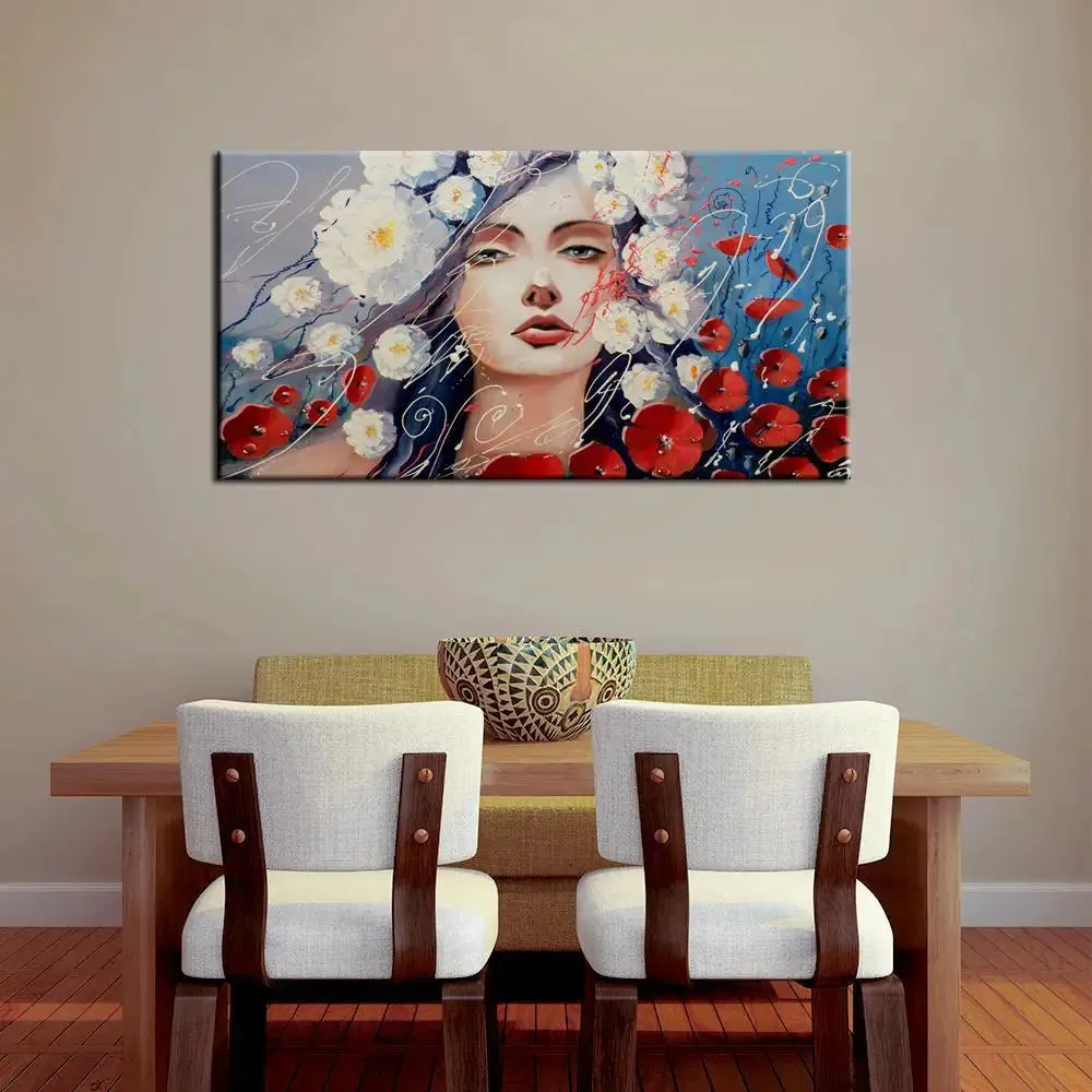 Big Panoramic Abstract Girl Face Canvas Painting With Frame