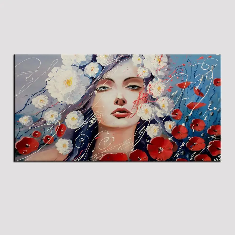 Big Panoramic Abstract Girl Face Canvas Painting With Frame