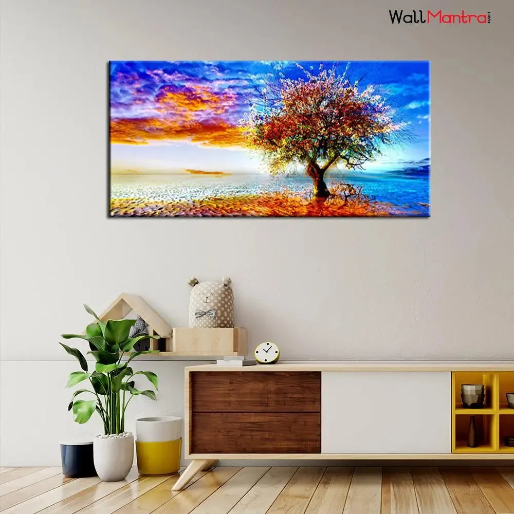 Big Panoramic Abstract Tree Wall Paintings &amp; Canvas Wall Art With Frame