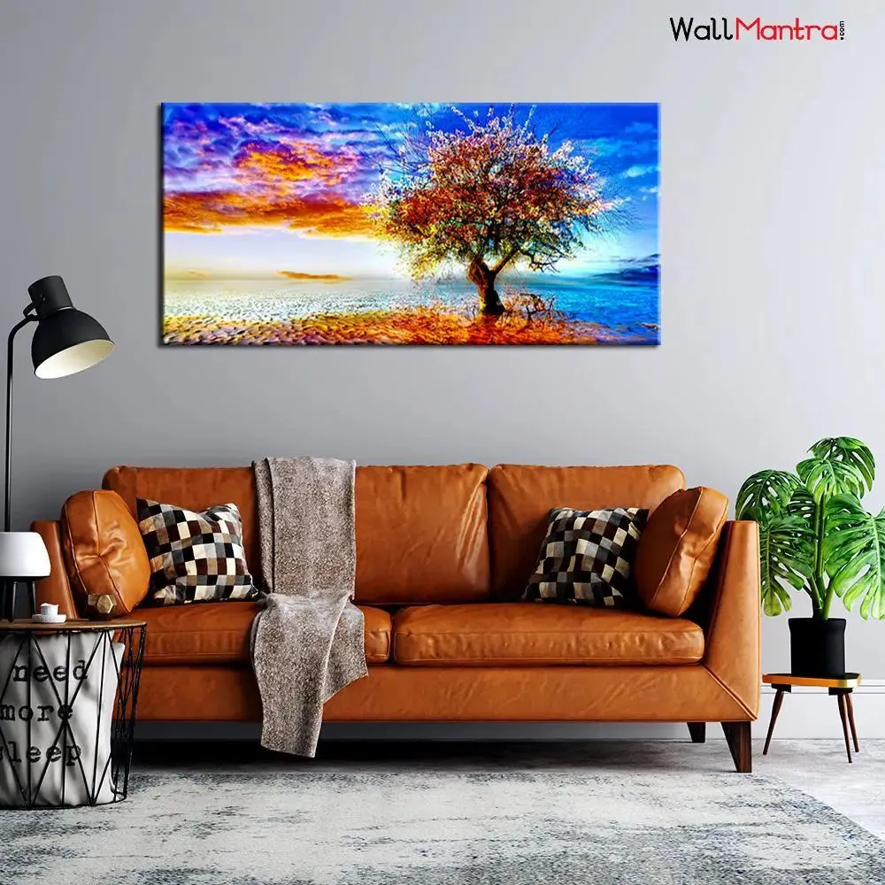Big Panoramic Abstract Tree Wall Paintings &amp; Canvas Wall Art With Frame