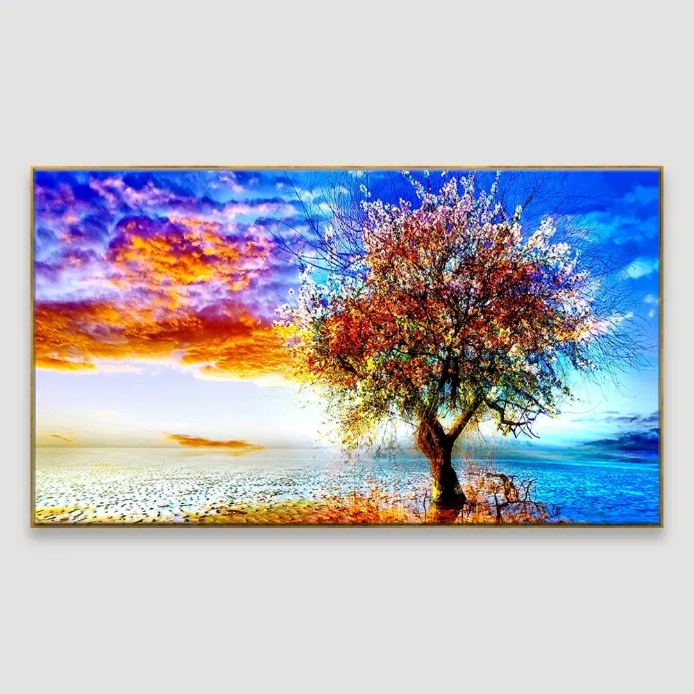 Big Panoramic Abstract Tree Wall Paintings &amp; Canvas Wall Art With Frame