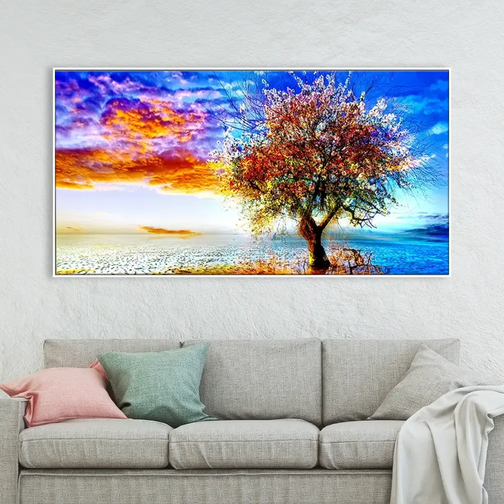 Big Panoramic Abstract Tree Wall Paintings &amp; Canvas Wall Art With Frame