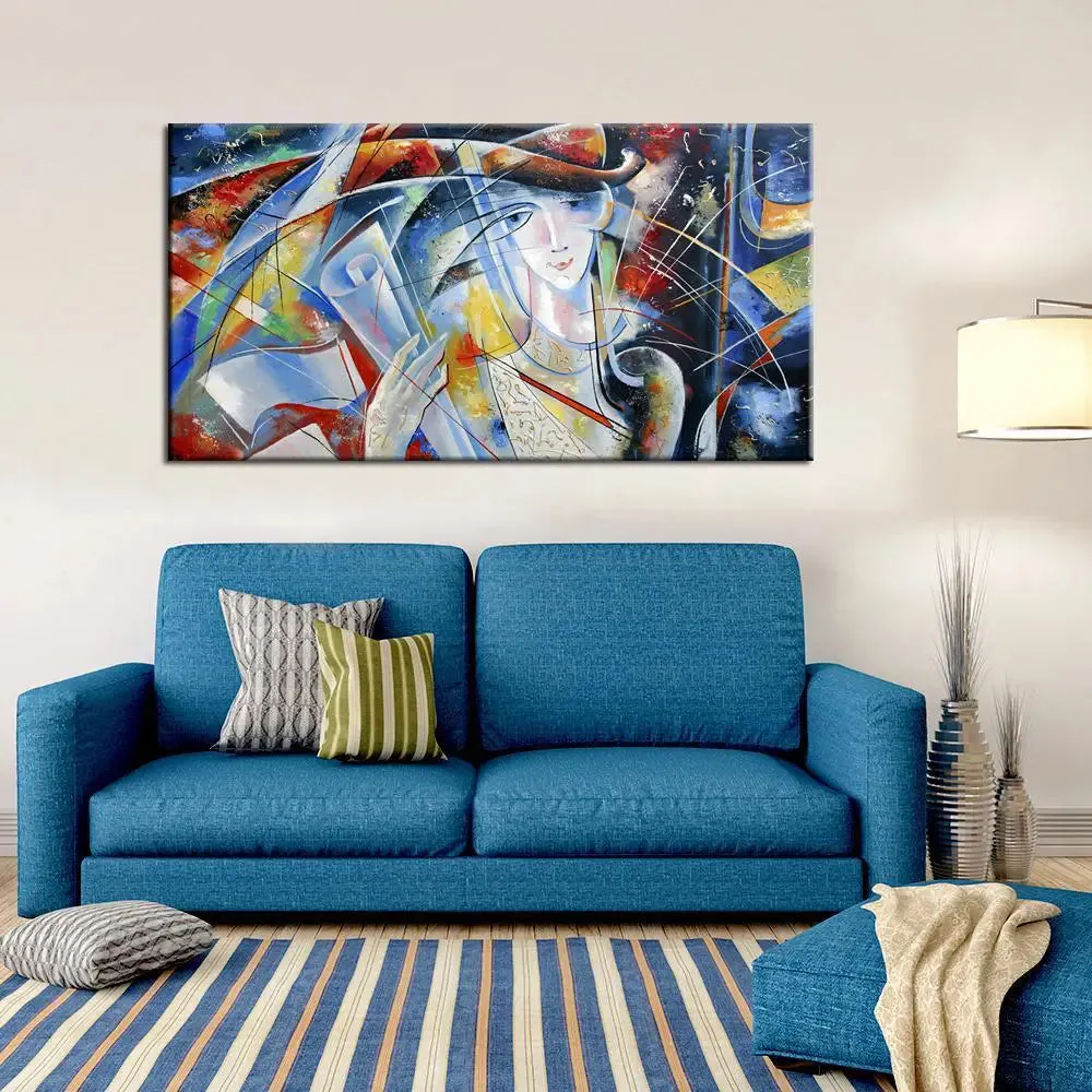 Big Panoramic Beautiful Abstract Face Canvas Painting With Frame