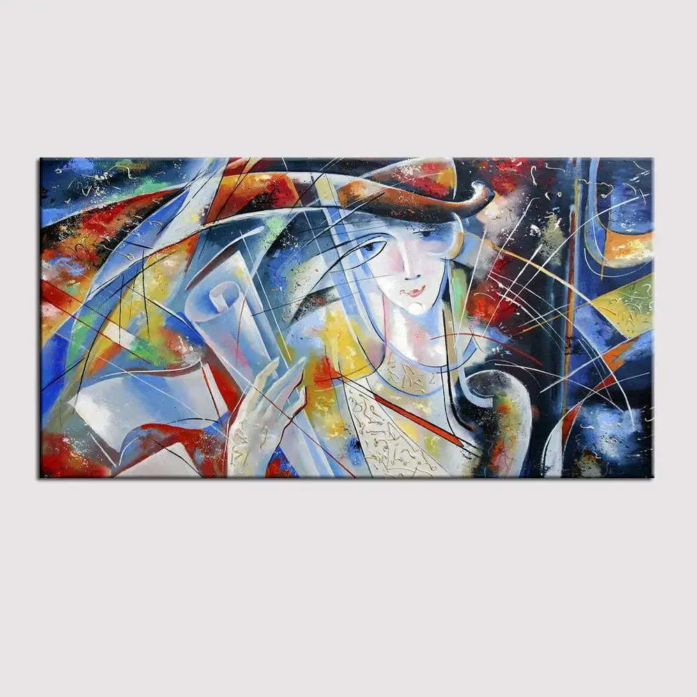 Big Panoramic Beautiful Abstract Face Canvas Painting With Frame