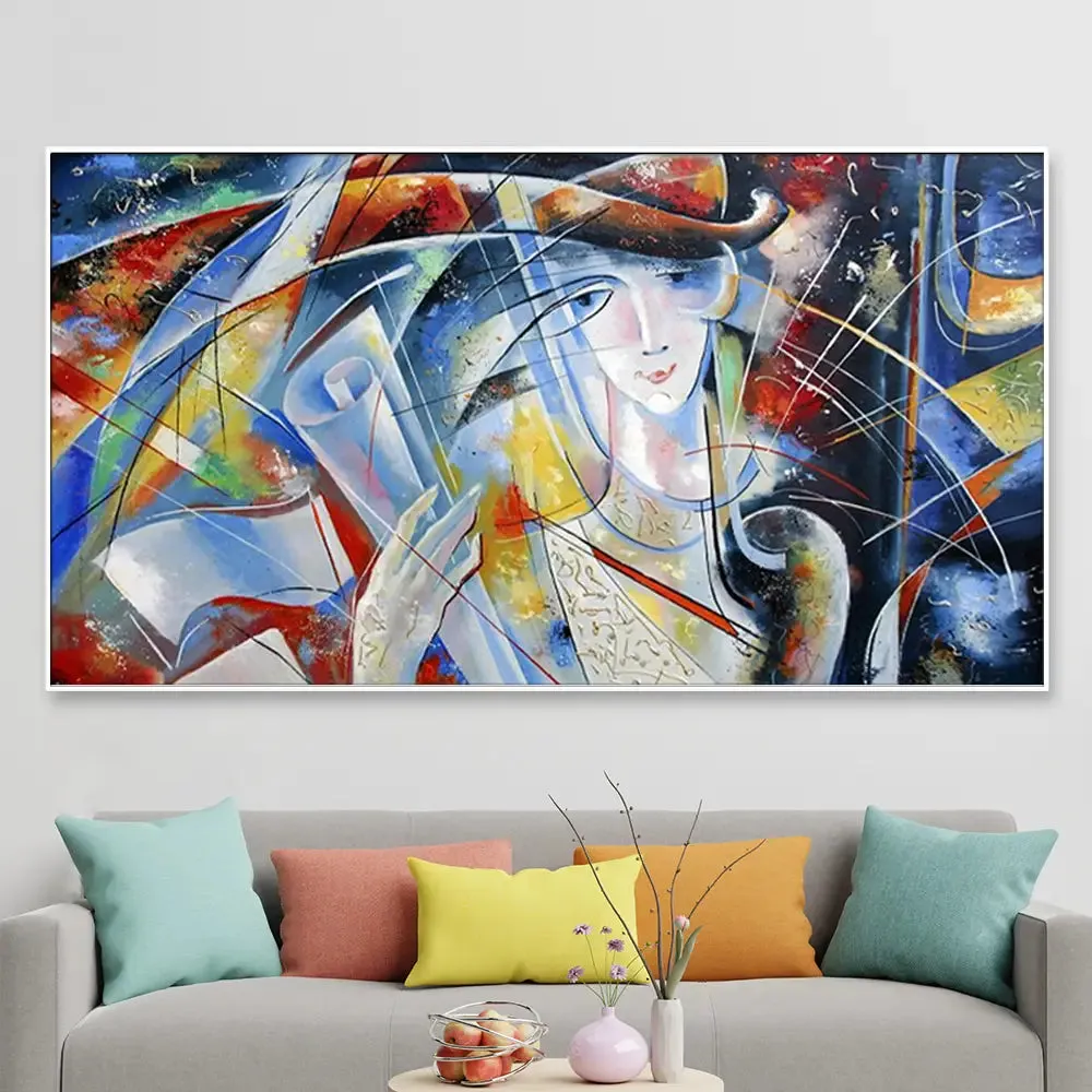 Big Panoramic Beautiful Abstract Face Canvas Painting With Frame