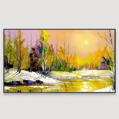 Big Panoramic Beautiful Autumn Sunrise On The River Canvas Painting