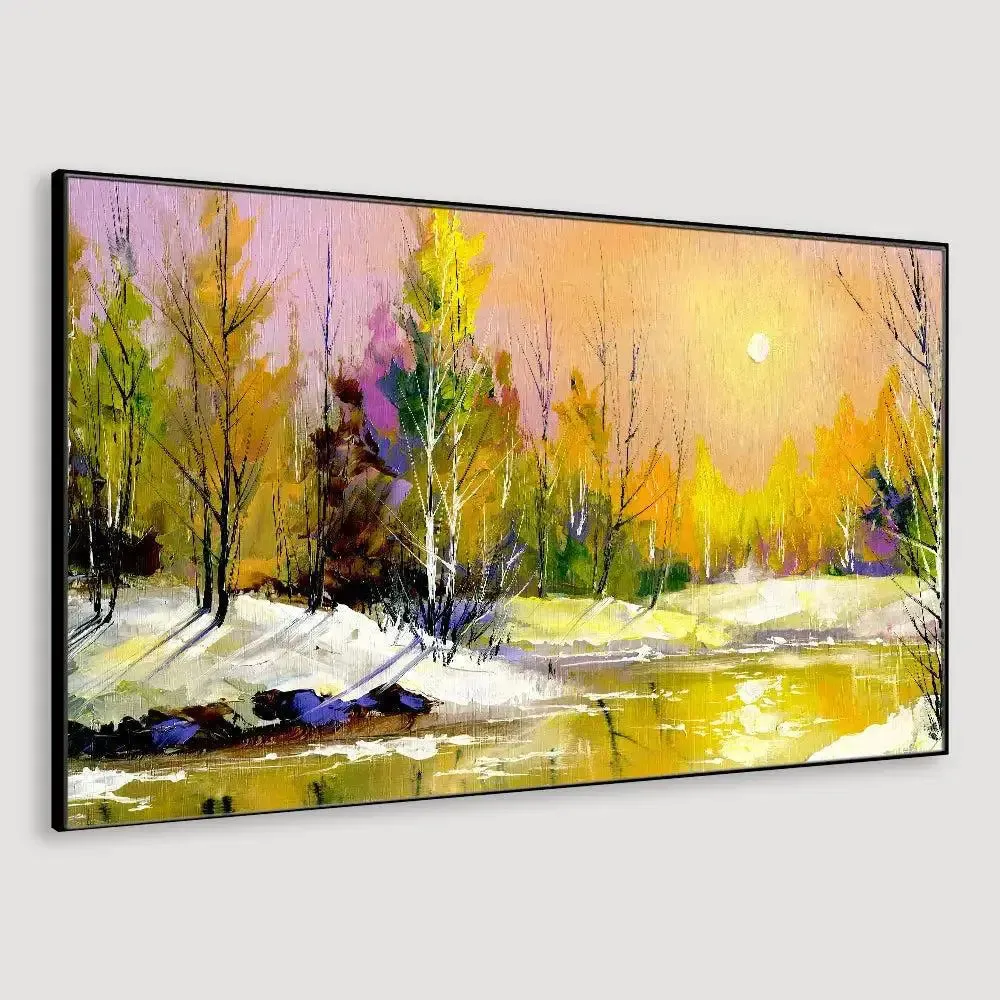 Big Panoramic Beautiful Autumn Sunrise On The River Canvas Painting With Frame