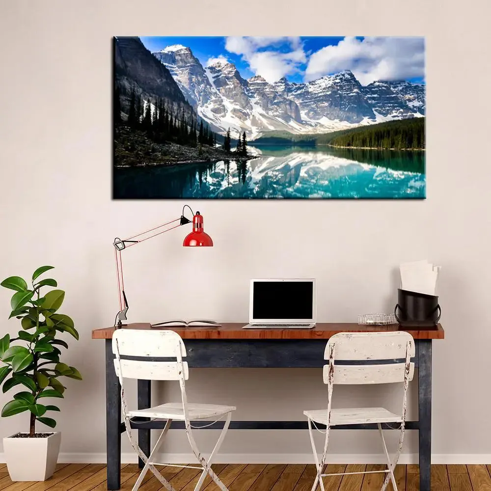 Big Panoramic Beautiful Banff National Park Canvas Painting With Frame