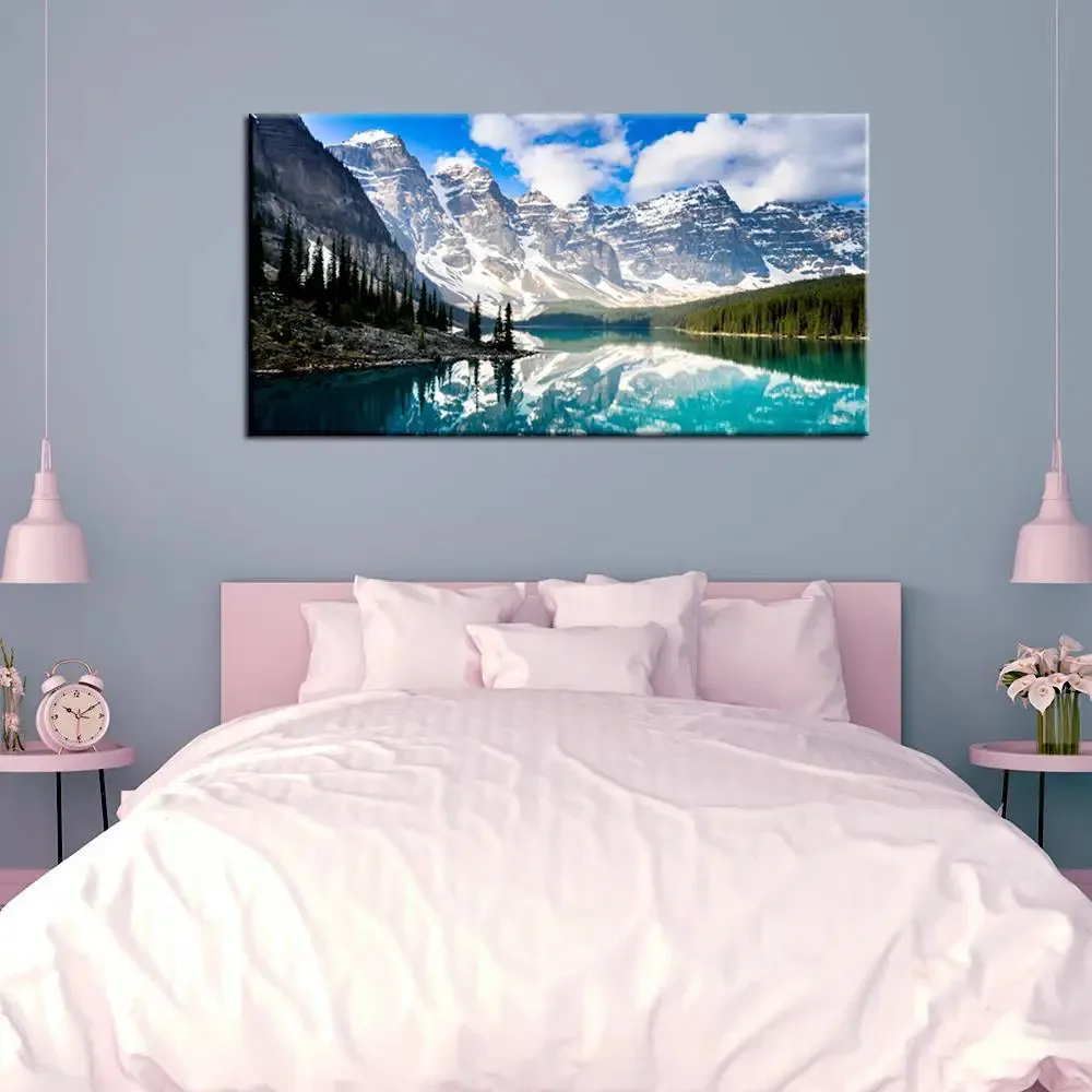 Big Panoramic Beautiful Banff National Park Canvas Painting With Frame