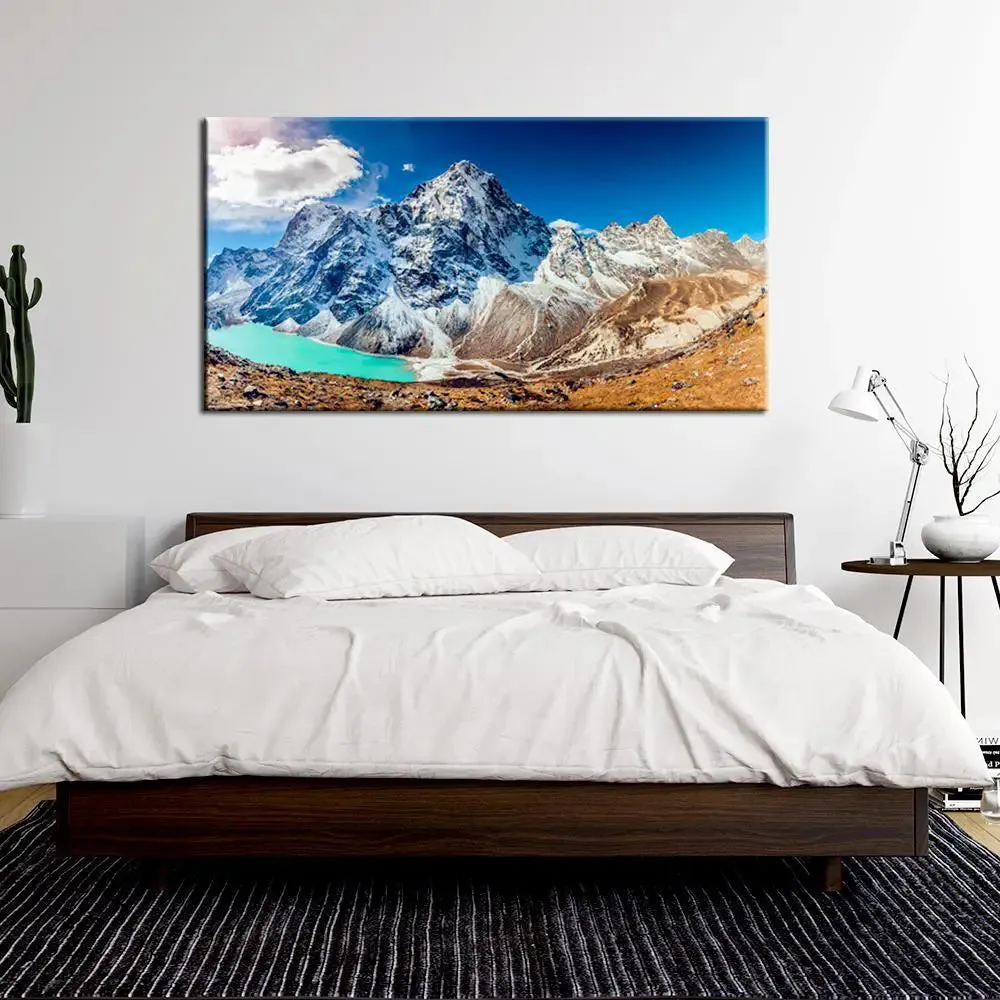 Big Panoramic Beautiful blue glacier and mountains Canvas Painting With Frame