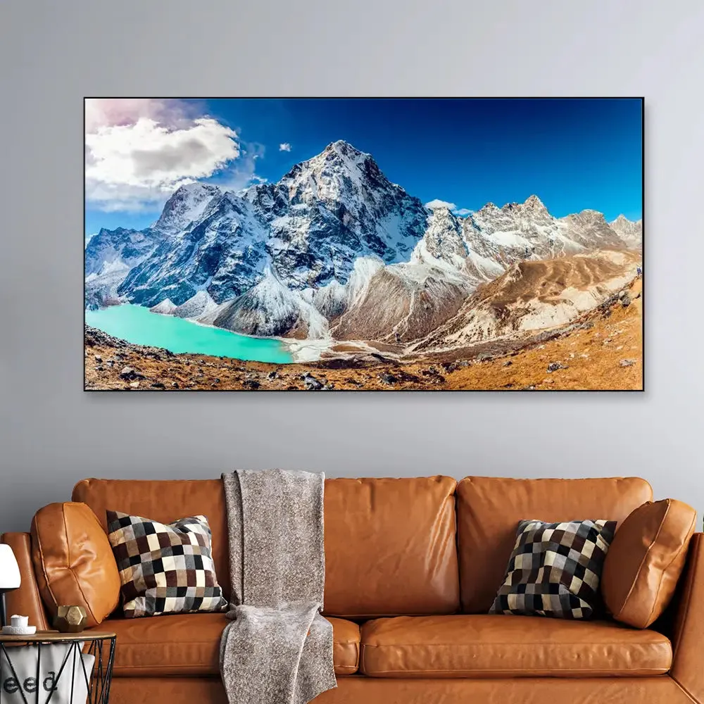 Big Panoramic Beautiful blue glacier and mountains Canvas Painting With Frame