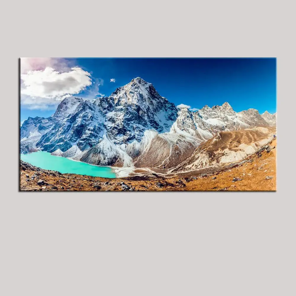 Big Panoramic Beautiful blue glacier and mountains Canvas Painting With Frame
