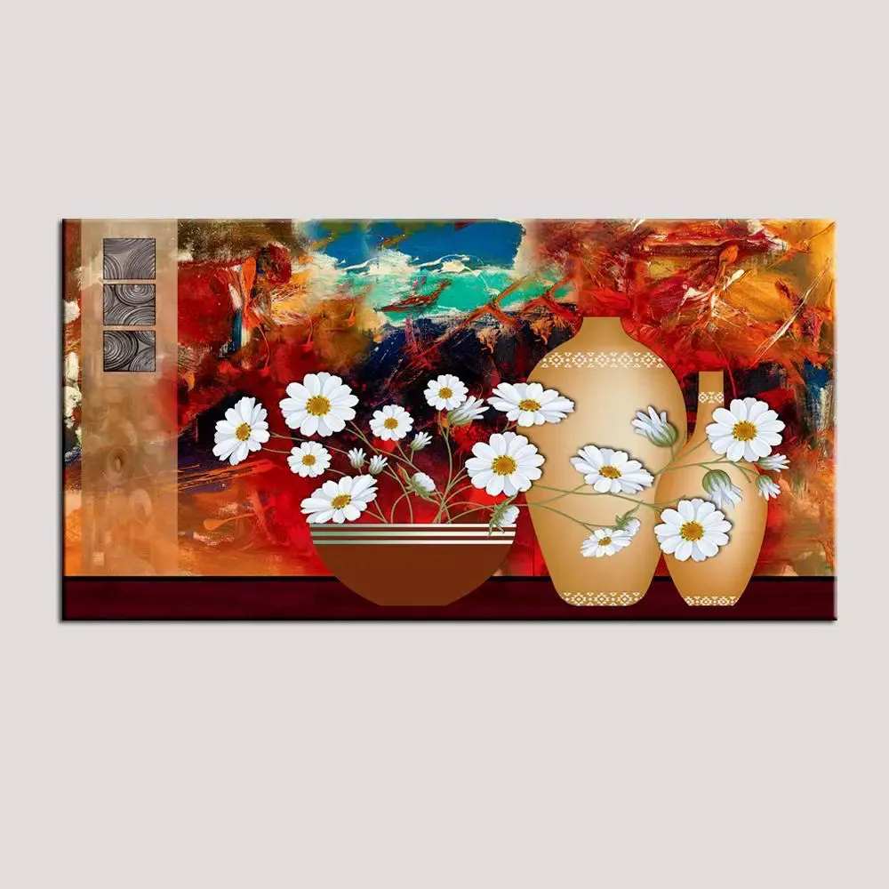 Big Panoramic Beautiful Chandramalika white flower with Modern Art Canvas Painting With Frame