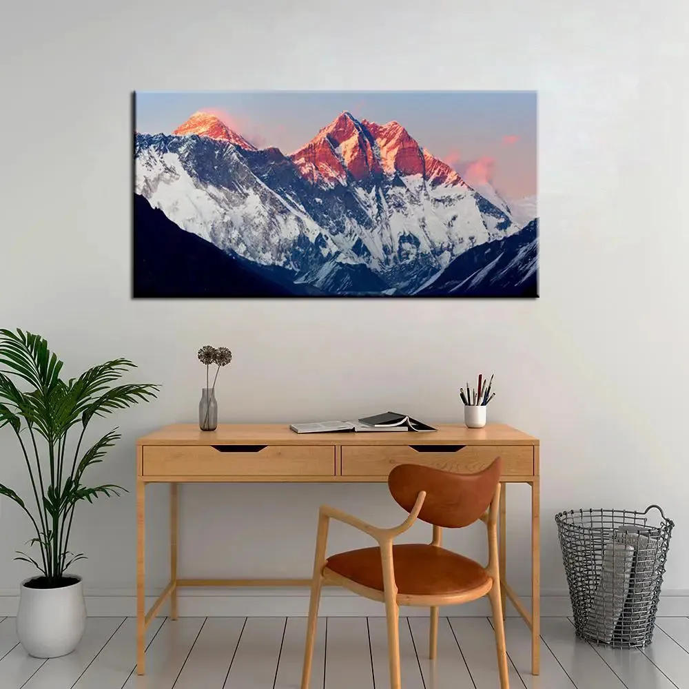 Big Panoramic Beautiful Everest And Lhotse At Sunset Canvas Painting With Frame