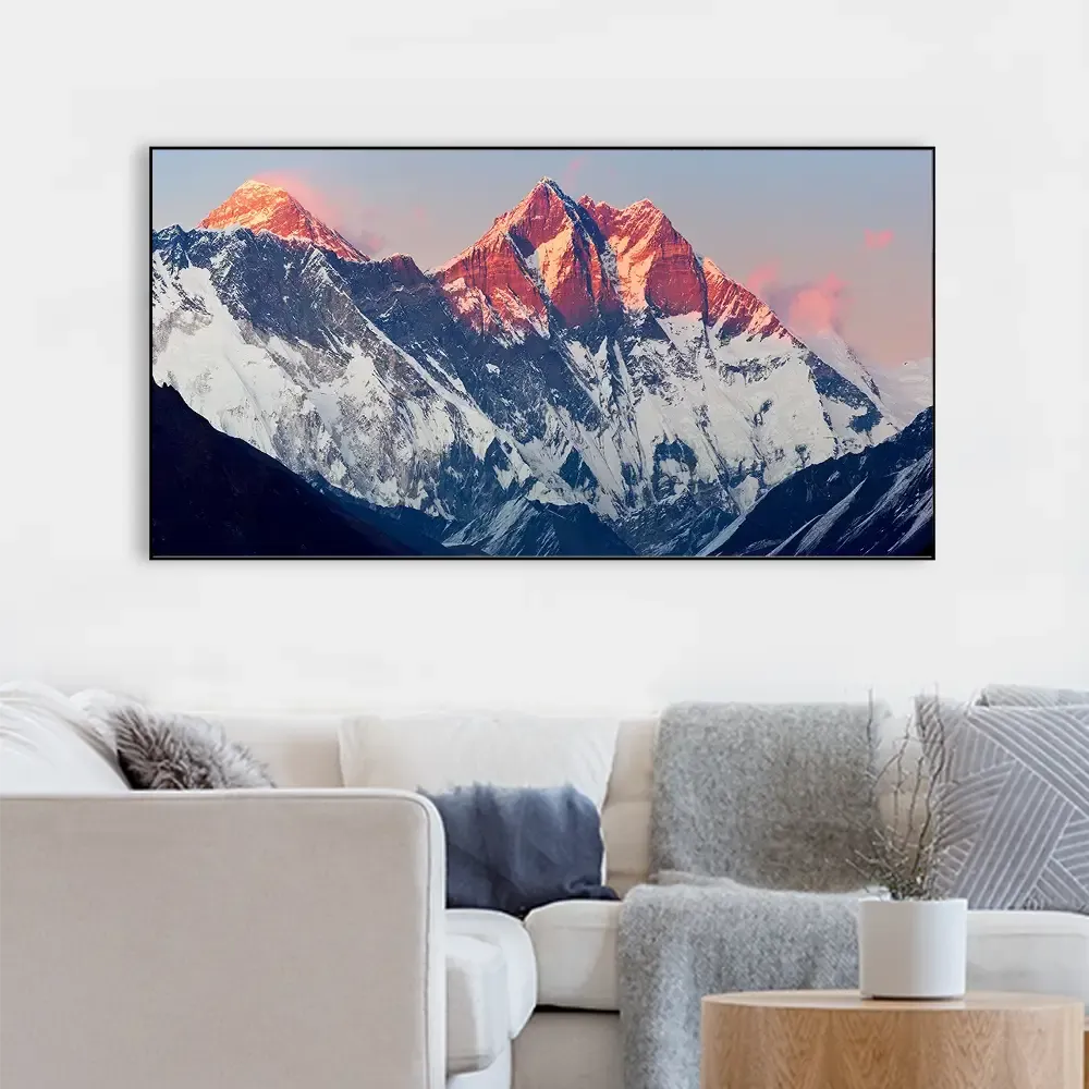 Big Panoramic Beautiful Everest And Lhotse At Sunset Canvas Painting With Frame