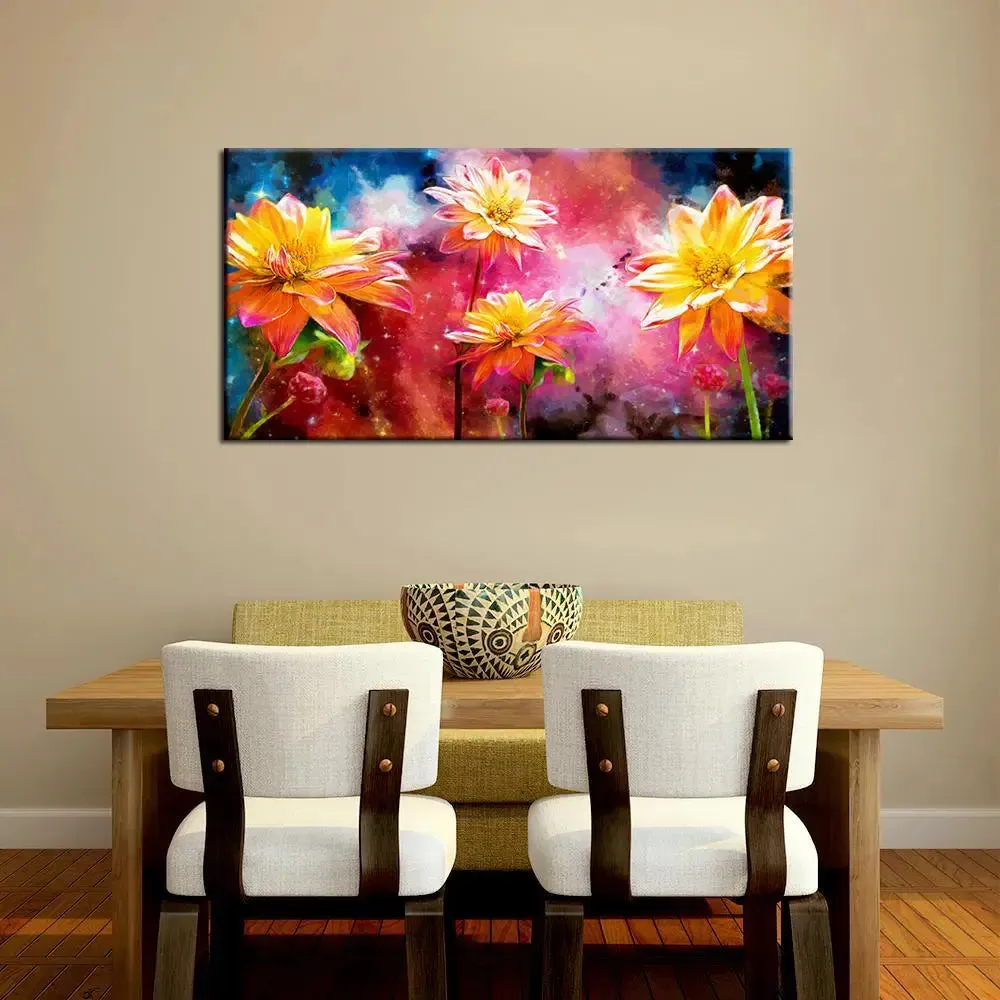 Big Panoramic Beautiful Flowers  Canvas Painting With Frame