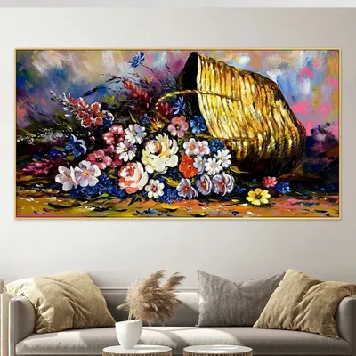 Big Panoramic Beautiful Flowers in Baskets Canvas Painting