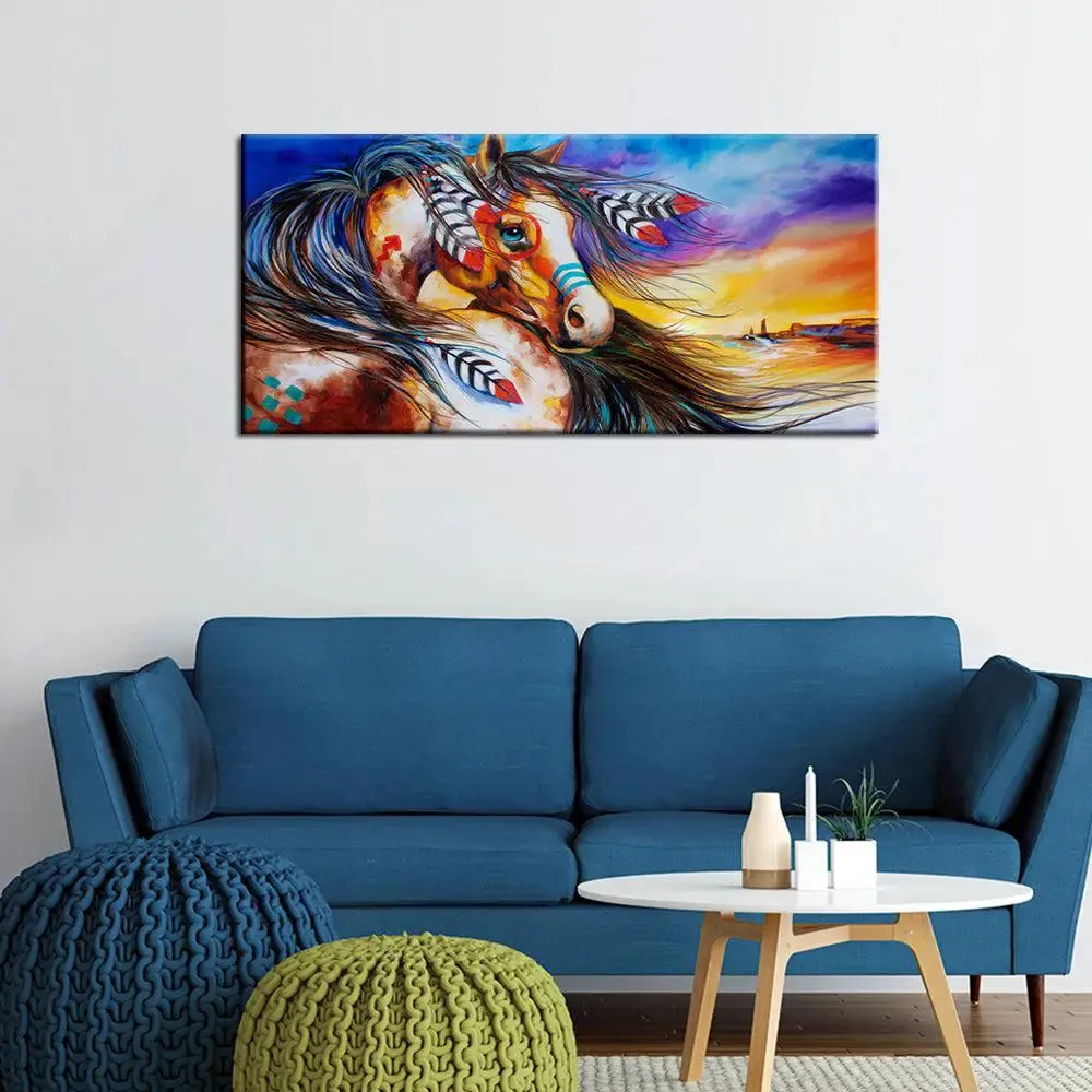 Big Panoramic Beautiful Horse Wall Painting &amp; Canvas Wall Art With Frame