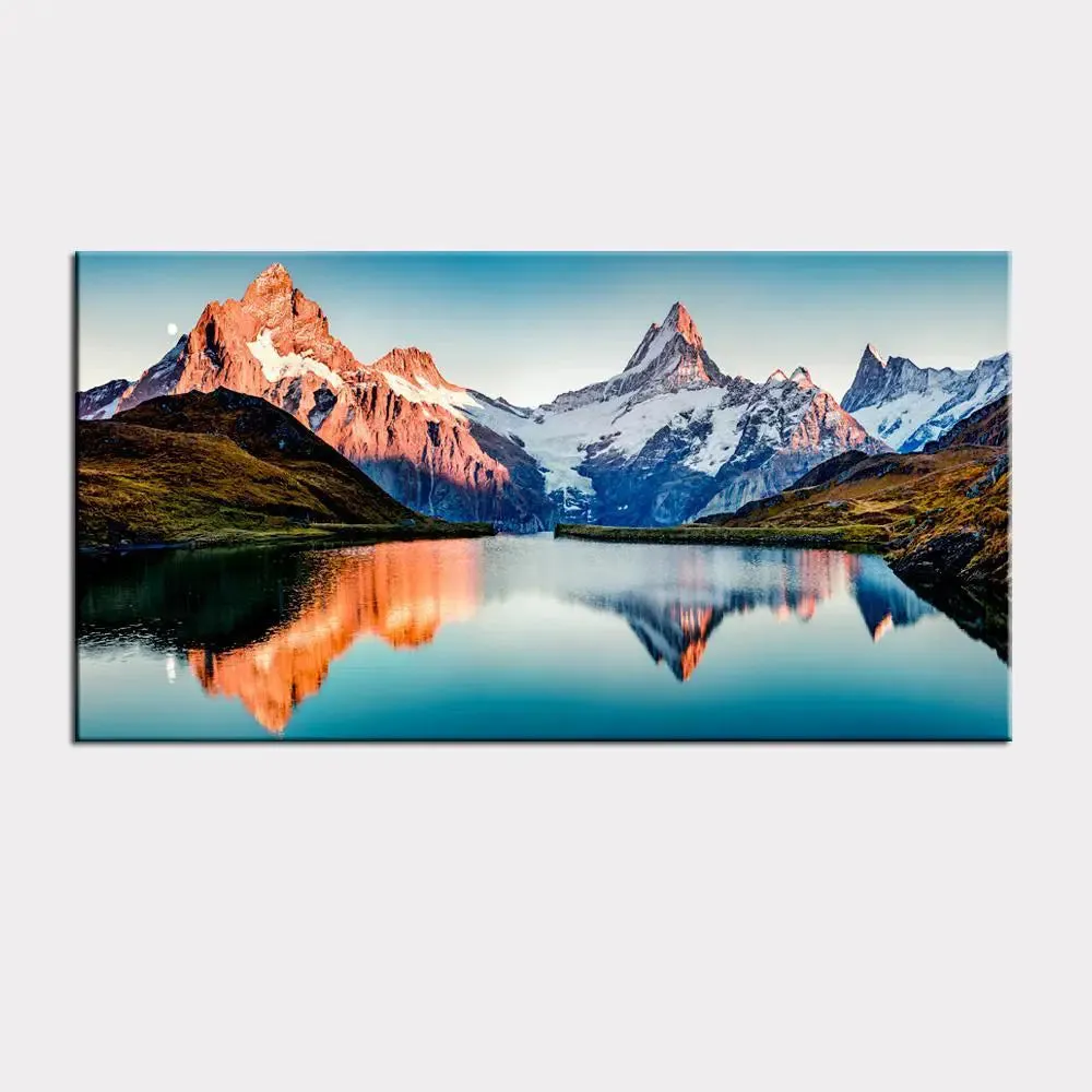 Big Panoramic Beautiful Mountain Scenery Canvas Painting With Frame
