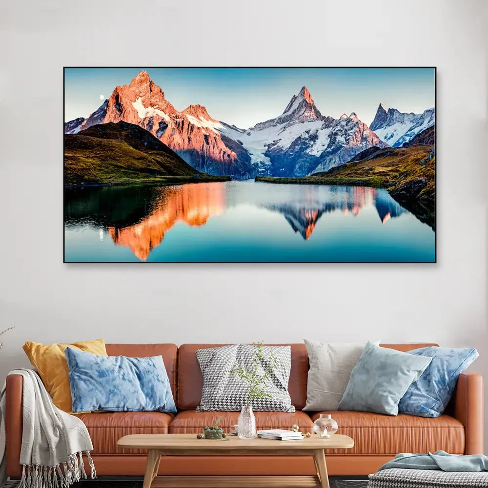 Big Panoramic Beautiful Mountain Scenery Canvas Painting With Frame