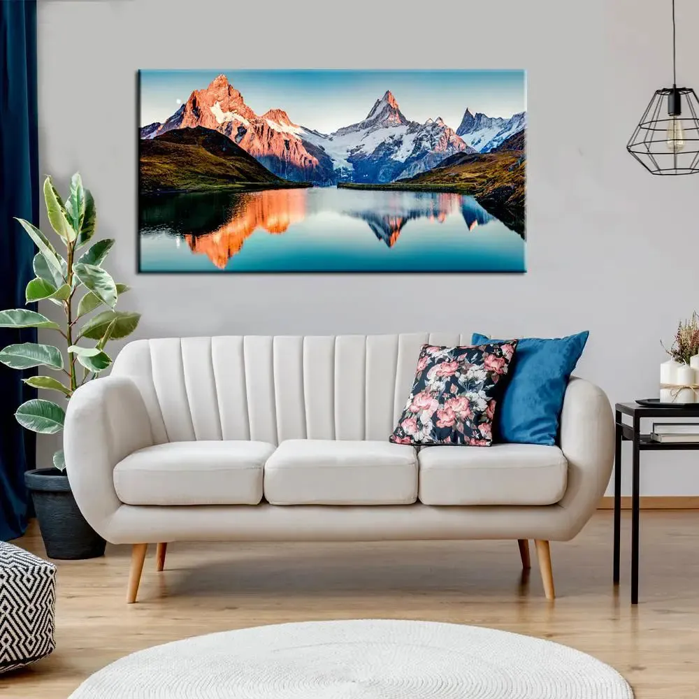 Big Panoramic Beautiful Mountain Scenery Canvas Painting With Frame