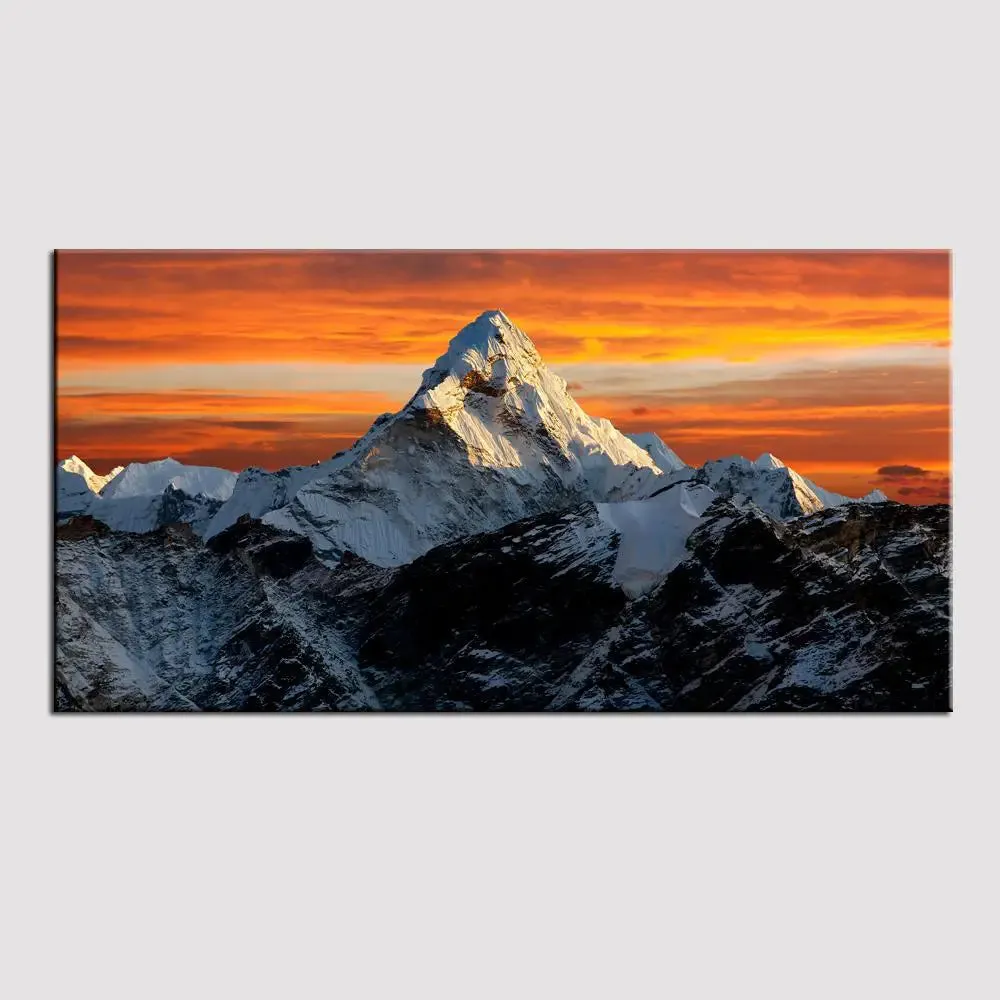 Big Panoramic Beautiful Mt. Everest in winter at sunset Canvas Painting With Frame