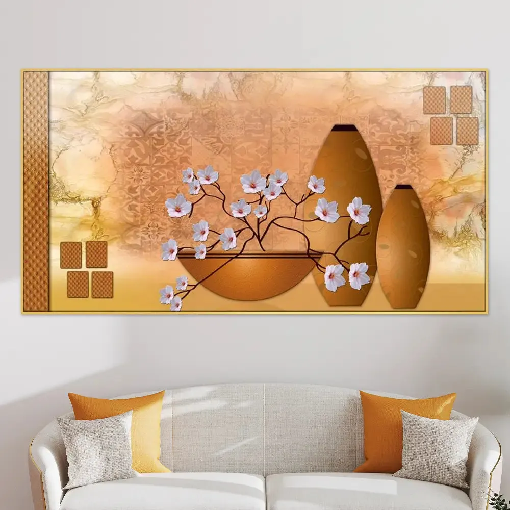 Big Panoramic Beautiful Purple Lavender Flowers in Vase Canvas Painting With Frame