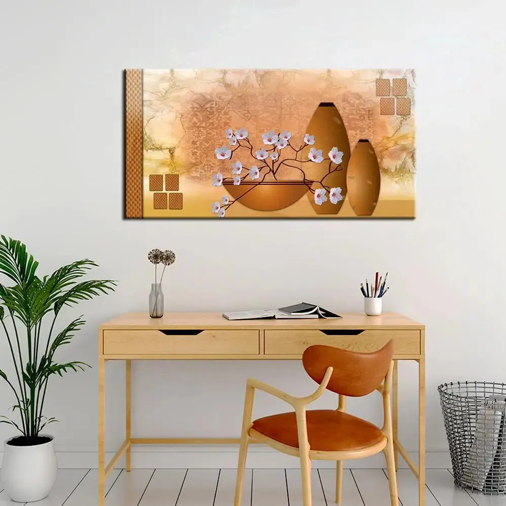 Big Panoramic Beautiful Purple Lavender Flowers in Vase Canvas Painting With Frame