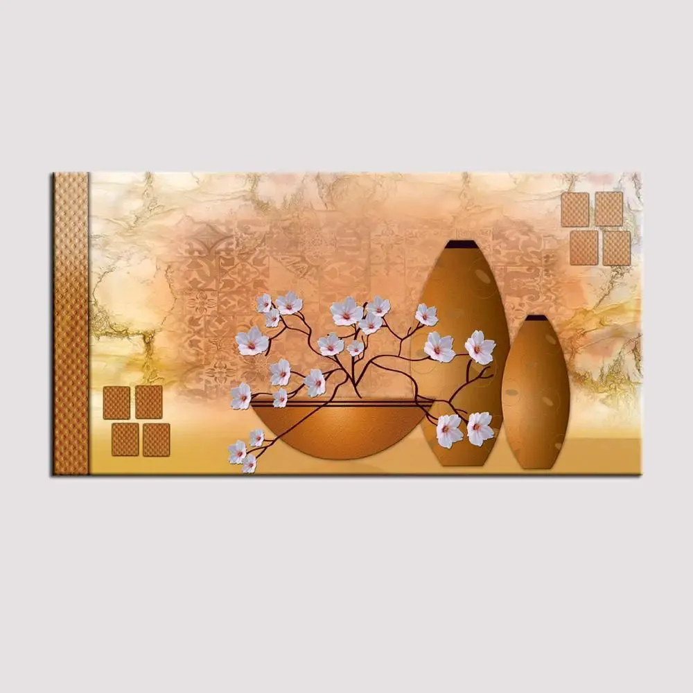 Big Panoramic Beautiful Purple Lavender Flowers in Vase Canvas Painting With Frame