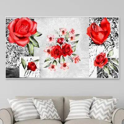 Big Panoramic Beautiful Red Roses Flower Canvas Painting