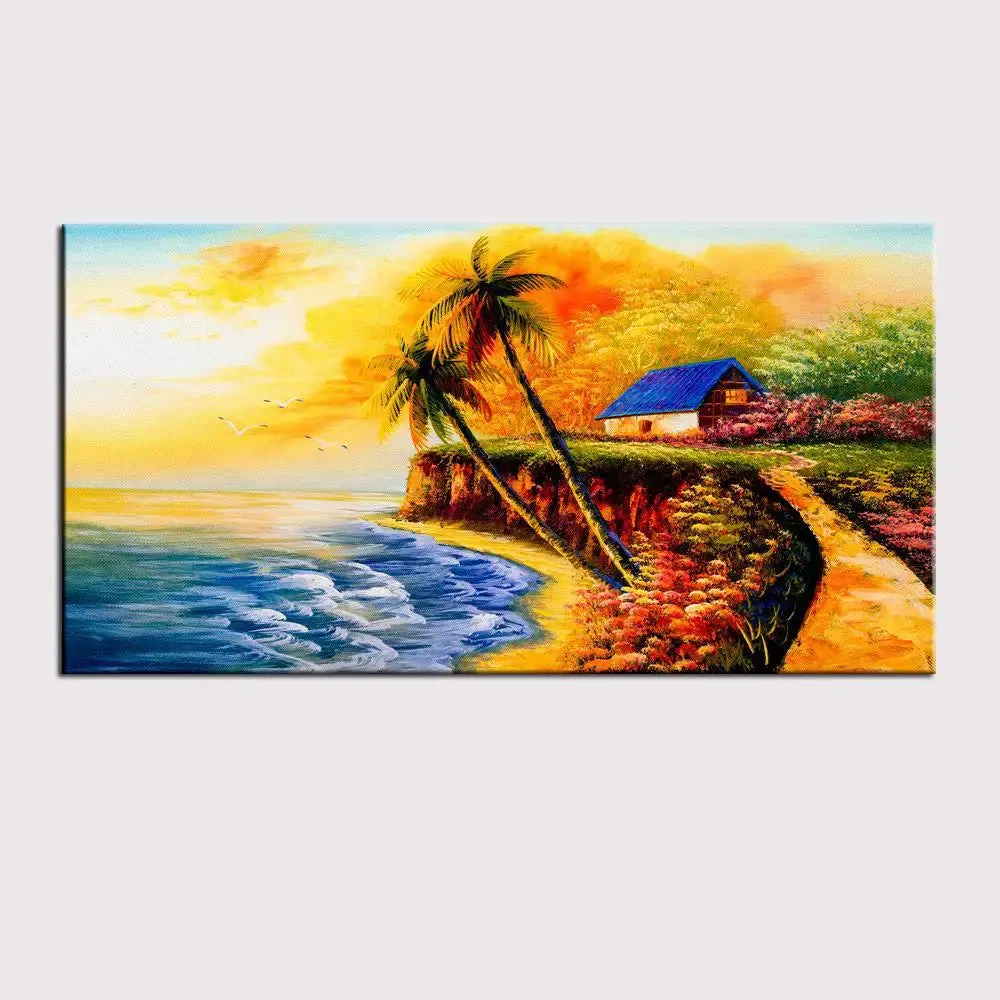 Big Panoramic Beautiful Riverside Scenery Canvas Painting With Frame
